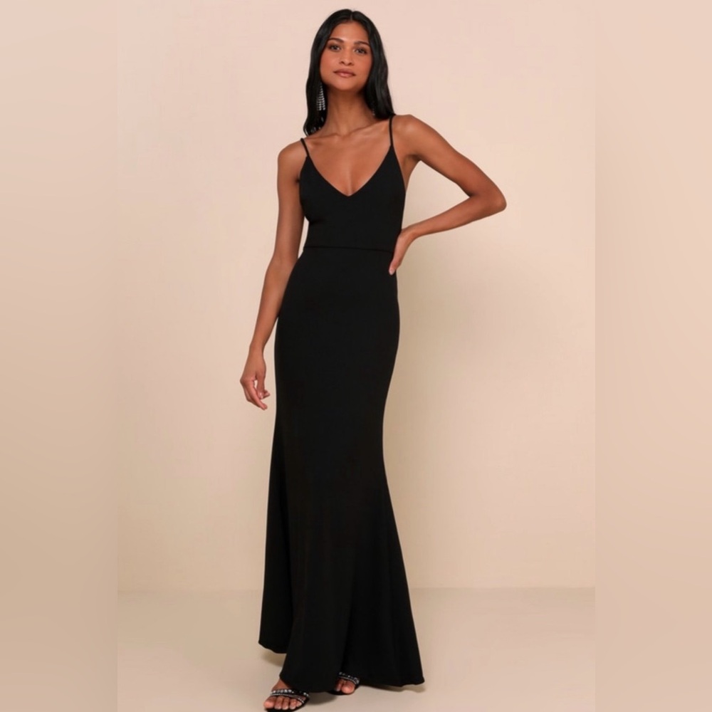 Lulu's Infinite Glory Black V-Neck Spaghetti-Strap Maxi Dress xs